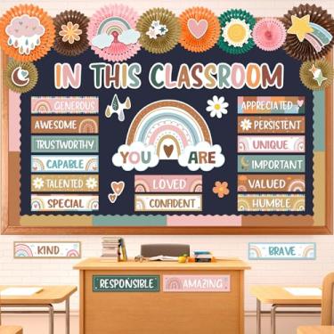 Imagem de Fuutreo Conjunto de 63 peças de quadro de avisos de estação de afirmação, pôsteres motivacionais, ventiladores, detalhes positivos, recortes de sala de aula, para escola, escritório, casa, professor