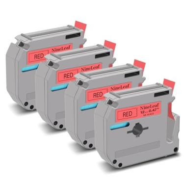 Imagem de NineLeaf Embalagem com 4 etiquetas compatíveis com Brother P-Touch M Tape M-K431 M-K431S MK431 M431 12 mm 0,47'' preto sobre vermelho para etiquetadora PT-70BBVP PT-70BMH PT-70HK PT-70HOL PT-70HOT