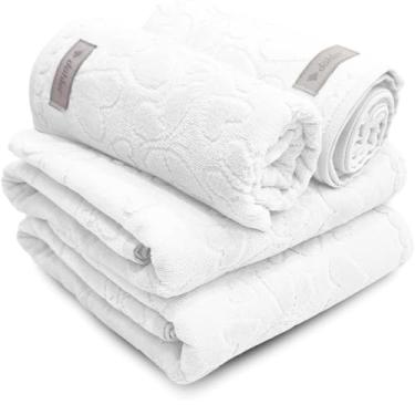 Imagem de Jogo de Toalhas Banhão Gigante Dohler Romance Coração Borboletas 100% Algodão Aveludada 4Pçs (Branco)