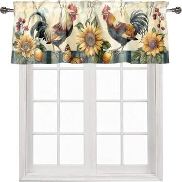 Imagem de Cortina de galo de fazenda, para janelas, animais de fazenda, girassol, borboleta, xadrez, rústica, tratamento de janela, cortinas para cozinha, banheiro, quarto, café, sala de estar, 137 x 45 cm, 1