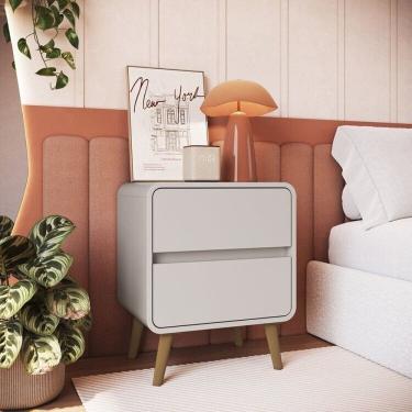 Imagem de Conjunto Duas Mesas de Cabeceira com 02 Gavetas Linha Curve Bege Dunas