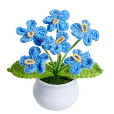 Imagem de NUKAYAI Flores de crochê, lindas flores azuis feitas à mão, presente para formatura, dia dos professores, aniversário, dia dos namorados, decoração de Natal para painel de carro, acessórios de mesa de