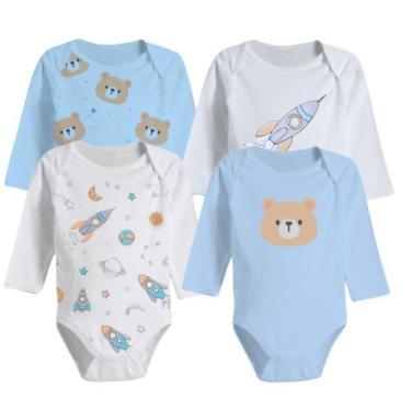 Imagem de Kit Roupa De Bebê 4 Peças Body Estampado Manga Longa Algodão - Koala B