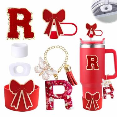 Imagem de Conjunto de 6 peças de acessórios para copo vermelho Stanley Cup 850 g 1,134 g copo com alça, incluindo tampa de cobertura de palha de silicone e bota de laço, tampa à prova de derramamento, pingente