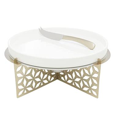 Imagem de Rechaud de Cerâmica com Suporte de Aço Inox e Faca Garden Champanhe 30,5cm x 30,5cm x 14cm - Wolff