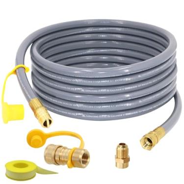 Imagem de SUMNEW Mangueira de gás natural ID de 60 metros, conexões de conexão rápida/desconexão com adaptador macho de 3/8" fêmea por 1/2" para grelha, aquecedor de pátio, gerador, forno de pizza, etc. - Certificado CSA