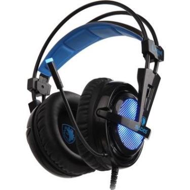 Imagem de Headset Gamer Sades Locust Plus, RGB, 7.1, Som Surround, Driver CD, USB, Compatibilidade, PC, Laptop, PS4, Preto e Azul - Sa-904