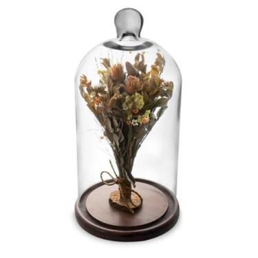 Imagem de Arranjo de Flores Secas na Cúpula Laranja Redoma 30cm - Pense Flores
