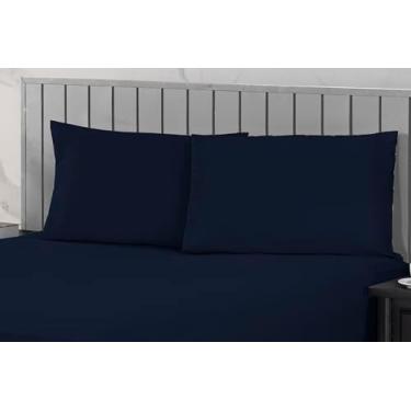 Imagem de Jogo de Cama Casal 400 Fios Percal 03 Pçs com Barra, Antiácaro, Antipilling e Toque Macio (Azul Marinho)