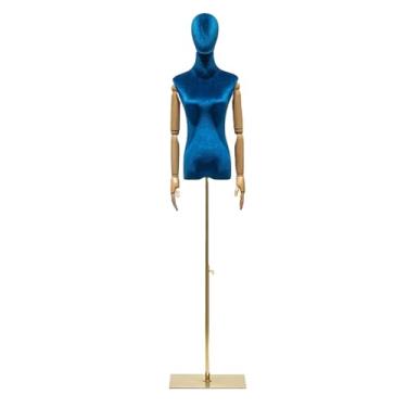 Imagem de Mannequin Manequim feminino de veludo com suporte de metal, expositor de roupas removível e ajustável, manequim de varejo(Blue)