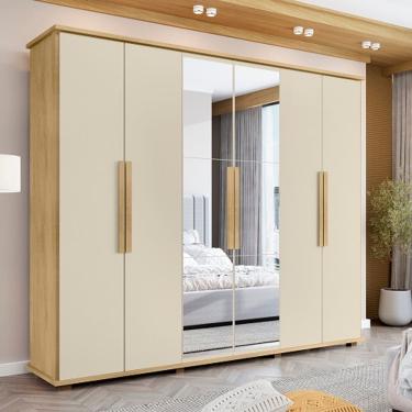 Imagem de Guarda-Roupa Casal Com Espelho 6 Portas 4 Gavetas Canadá Cinamomo/Off White – RV Móveis
