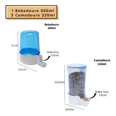 Imagem de Kit 2 Comedouros 220ml + 1 Bebedouro 300ml Malha Fina Birds - Toco Tuc