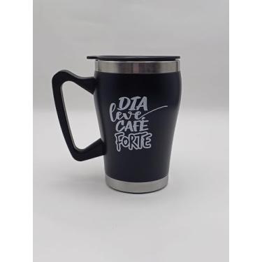 Imagem de Caneca Térmica com Tampa, 300 ml, Aço Inox, Preta com Estampa Café (Dia Leve Café Forte)