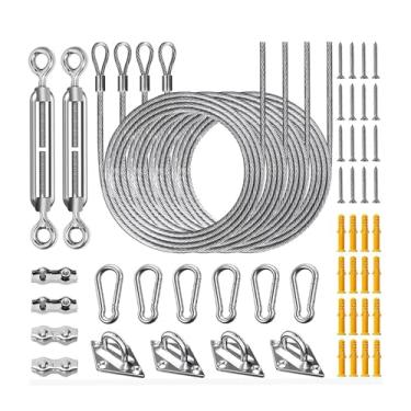 Imagem de IEUDNS Kit de acessórios para toldo de sombra, conjunto de fixação de toldo de arame metálico portátil para pátio externo, quintal, praia e jardim, 52 PeÇas