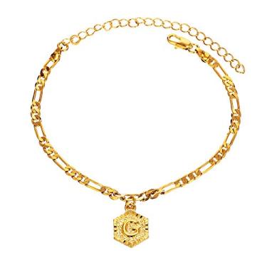 Imagem de Pulseiras de tornozelo com inicial para mulheres e homens, pulseira de tornozeleira de elos cubanos fígaro de ouro 18 K para mulheres e adolescentes, tornozeleira de ouro personalizada com iniciais,