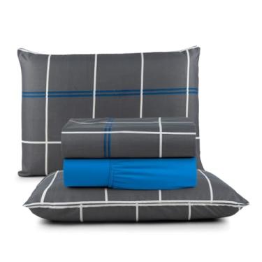 Imagem de Jogo de Cama Casal Box 4 Peças Micropercal 200 Fios com Lençol com Elástico e Fronhas – Toque Aveludado(Malbec Azul)