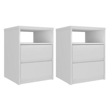 Imagem de Kit 2 Mesas de Cabeceira 2 Gavetas 1 Nicho 100% Mdf Gales Branco