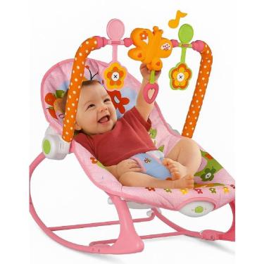 Imagem de Cadeirinha de Bebê Balanço Infantil 2 em 1 com Vibração e Música – Para Bebês e Crianças até 18kg - ROSA