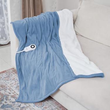 Imagem de PiPiMAMA Cobertor elétrico aquecido 127 x 152 cm, cobertor de aquecimento de lã de ovelha e polar, 5 níveis de aquecimento e 4 horas de desligamento automático, proteção contra superaquecimento,