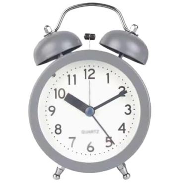 Imagem de ZzleoyuUUs-12 Despertador cinza redondo operado por bateria despertador analógico para quarto, sala de estar, escola, presente, multifuncional, alunos, desktop, despertador, despertador alto