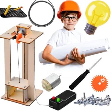 Imagem de Brinquedo educativo projeto madeira escavadeira avião motor eletrico órbita terrestre maker coleção feira de ciências faça voce mesmo trabalho escolar TCC (Elevador educacional)