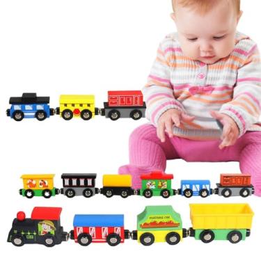 Imagem de Conjunto de trens infantis, conjunto de trem de | Brinquedos de quebra -cabeça para crianças do conjunto de trem para crianças | Pequenos jogadas educacionais com 13 carruagens para meninos do jardim