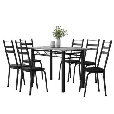 Imagem de Conjunto De Mesa Sala de Jantar Leia Com 6 Cadeiras Tubular Granito 1,
