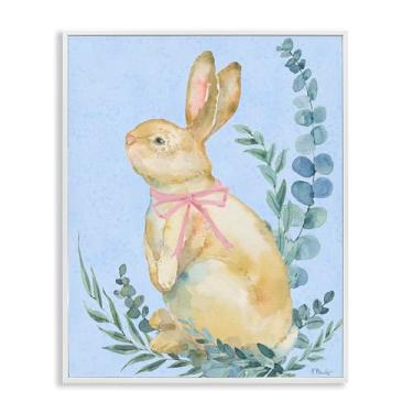 Imagem de Stupell Industries Design de arte giclée emoldurado de coelho de eucalipto em azul branco por Paul Brent, 20 x 16