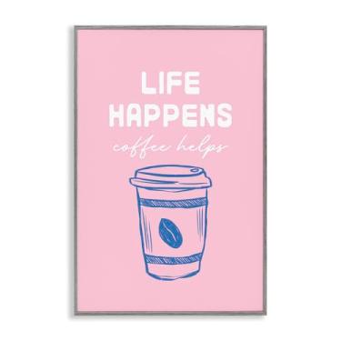 Imagem de Stupell Industries Coffee Helps Life Happen on Pink Gray Framed Giclee Art Design por JJ Design House LLC, 61 x 40 cm