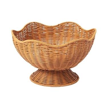 Imagem de RT&BS Cesta de frutas de tecido redondo para balcão, cestas de exibição de mesa tecidas à mão, cesta de frutas empilhável e ecológica para cozinha, loja, restaurante, festa (marrom)