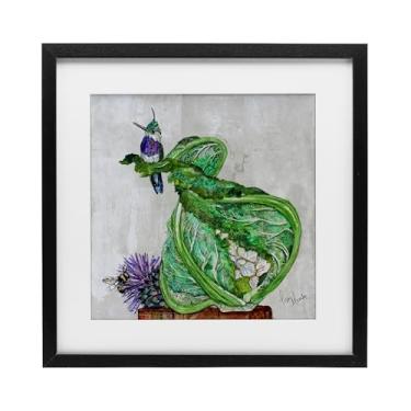 Imagem de Stupell Industries Impressão emoldurada de beija-flor em couve-flor preta design sob vidro por Lisa Morales, 33 x 33