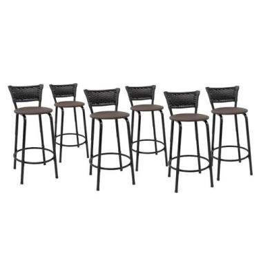 Imagem de Kit 6 Banquetas Para Bancada 60cm Preta Junco Preto Balcão Ilha Bistrô