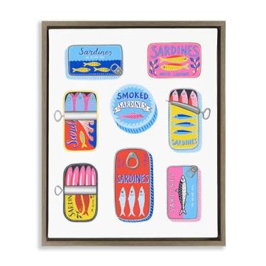 Imagem de Stupell Industries Latas de sardinha brilhante e pastel marrom emoldurado com design de arte de parede por Bex Morley Design, 89 x 63 cm