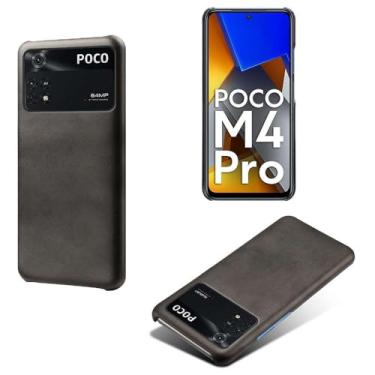 Imagem de Capa para Xiaomi POCO M4 Pro,Proteção contra quedas,Casca de volta de cor sólida simples,Design de couro de imitação de plástico-Black