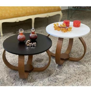 Imagem de Conjunto Mesa De Centro E Lateral Pés Cebola Branco E Preto Branco E Preto