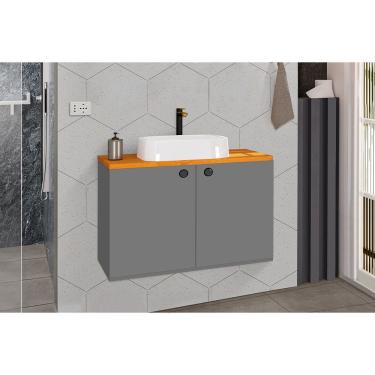 Imagem de Gabinete Armário para Banheiro Suspenso Madri com Cuba Cinza