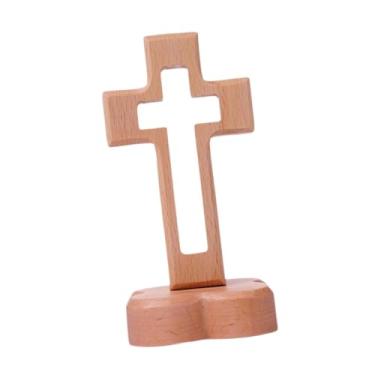 Imagem de Generic Cruz de madeira para mesa, cruz de pé para enfeites de prateleira para casa, Base de Flor