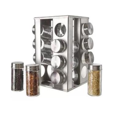 Imagem de Porta Condimentos e Tempero 16 Potes de Vidro com Tampa Inox - M&C