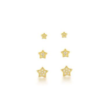 Imagem de Kit Trio de brincos Estrelas banhadas a Ouro 18k - Atraktiva Jóias