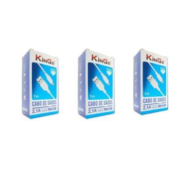 Imagem de Kit 3 Cabos Usb V8 Branco Kingo 1M 2.1A Para Galaxy A01 Core