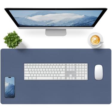 Imagem de Bloss Tapete de mesa azul cinza, tapete de mesa de couro para mesa, tapete de teclado grande à prova d'água, tapete de computador para escritório/casa/decoração (81,5 x 15,7 polegadas)