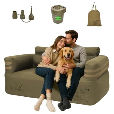Imagem de Luxchoice Sofá inflável portátil para acampamento com bomba embutida, móveis infláveis, duráveis, sofás infláveis de luxo, sofá elegante para ambientes externos, perfeito para festas de festival de