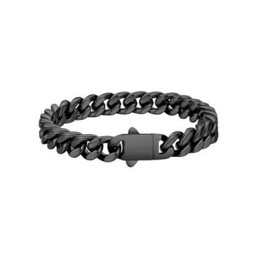 Imagem de FaithHeart Pulseira masculina de elos cubanos de aço inoxidável – 5/7/9/12 mm de largura 19 cm/21 cm/22,9 cm preto/prata/banhado a ouro pulseira de corrente de pulso resistente hip hop joias presentes