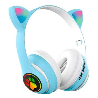 Imagem de Fone Headset Bluetooth Colorido Com LED Sem Fio Gatinho (STO2624) (AZUL)