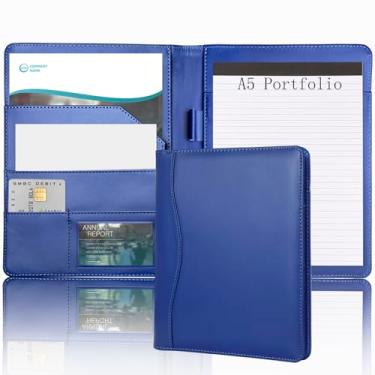 Imagem de Pasta de padfólio organizador de couro para fichário de armazenamento de portfólio com capa para suporte de bloco legal tamanho carta A5 bloco de escrita para escritório, escola de negócios