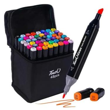Imagem de Kit Marcadores 24/36/48/60/80 Cores – Canetas Marcador de Ponta Dupla Profissionais, Cores Ricas e Vibrantes, Para Desenho, Crianças e Livros de Colorir Adulto (48)