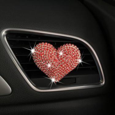 Imagem de Pingentes de clipe de ventilação de carro com coração brilhante, diamante de cristal, aromatizadores em forma de coração, acessórios de decoração fofos para interior automotivo para mulheres (vermelho