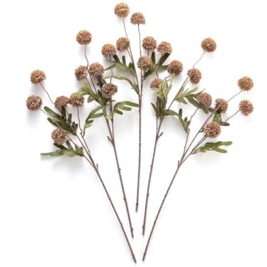 Imagem de Laelfe Flor Kiku artificial – 5 peças de pompons falsos para mães de seda pequena crisântemo bola falsa decoração de caule de flores para outono e casamento, buquê faça você mesmo, arranjos para chá