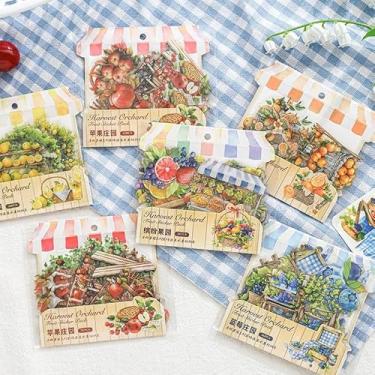 Imagem de Kit de adesivos de scrapbook de frutas, 180 peças, limão, pêssego e mirtilo, PET, transparente, à prova d'água, conjunto de adesivos para lixo, diário, garrafas de água, celular, laptop, decalques