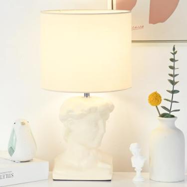 Imagem de Lampwell RICA Luminária de mesa pequena em creme para sala de estar como luminária de mesa de cabeceira para quarto, luminária de mesa noturna infantil de cerâmica moderna, Φ16,89 × A 30,99 cm